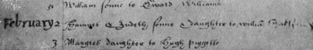 Запись о крещении сына Гамнета и дочери Джудит. 1585