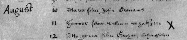 Запись об отпевании сына Гамнета. 1596