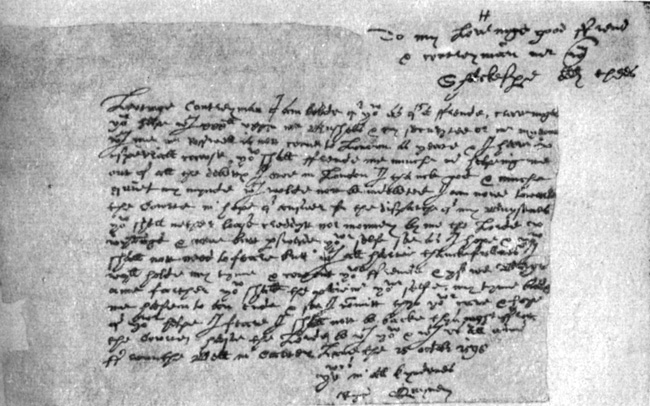 Письмо стратфордца Ричарда Куини 'Моему любезному и дорогому земляку У. Шекспиру', 25 октября 1598 года, с просьбой одолжить деньги