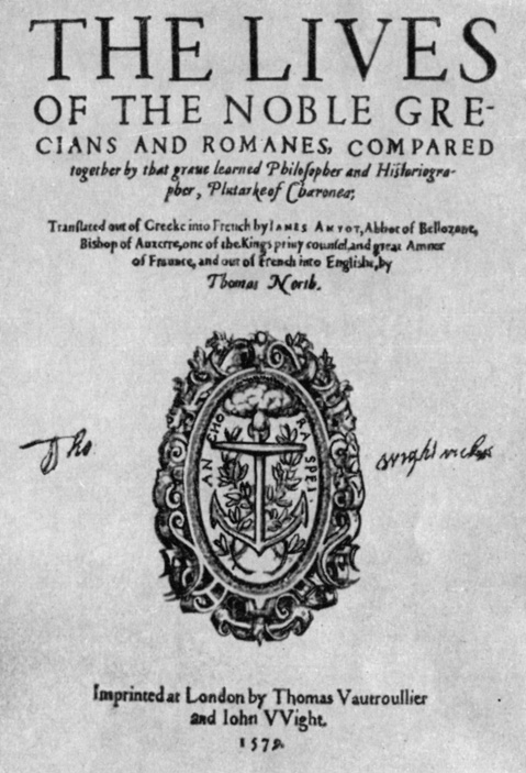 'Сравнительные жизнеописания' Плутарха в английском переводе Т. Норта. 1579